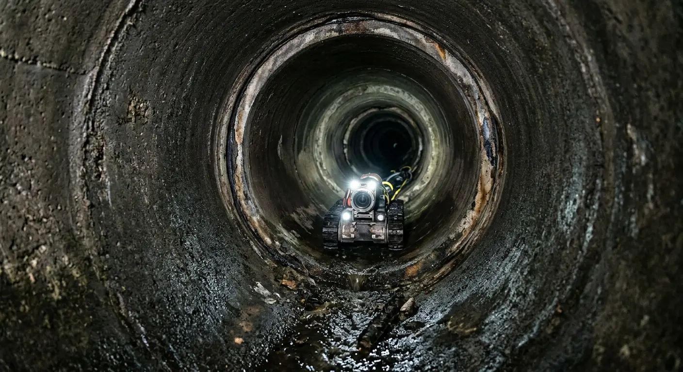 Robotic sewer camera inspecting pipe interior for Drain Snake Service in Scotch Plains